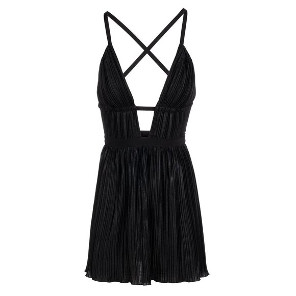 Dannijo All Over Pleated Noir Plunge Neck Mini Dress, USA Made, Med, NWT - Picture 1 of 9
